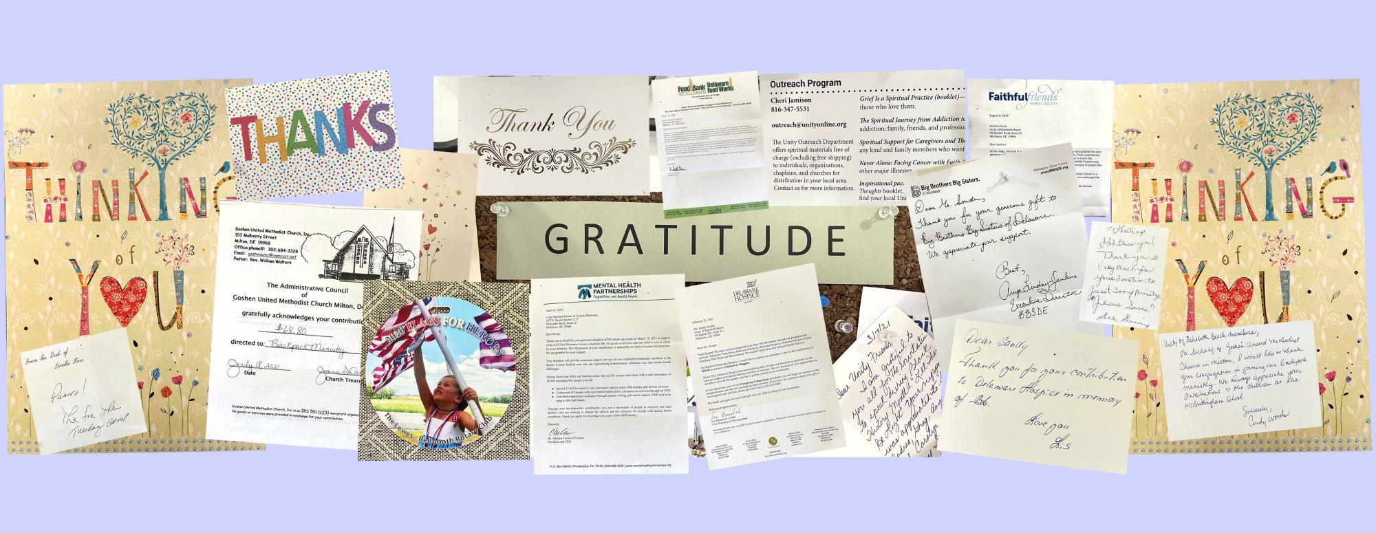 Collage of thank you notes, Gratitude